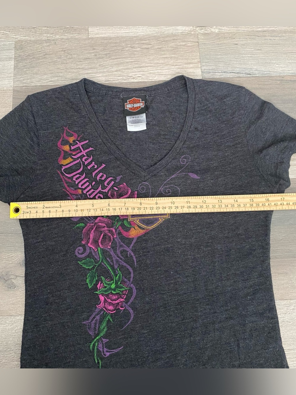 Harley Davidson Gray Pink Roses Flames El Paso TX Tee M - Picture 4 of 6